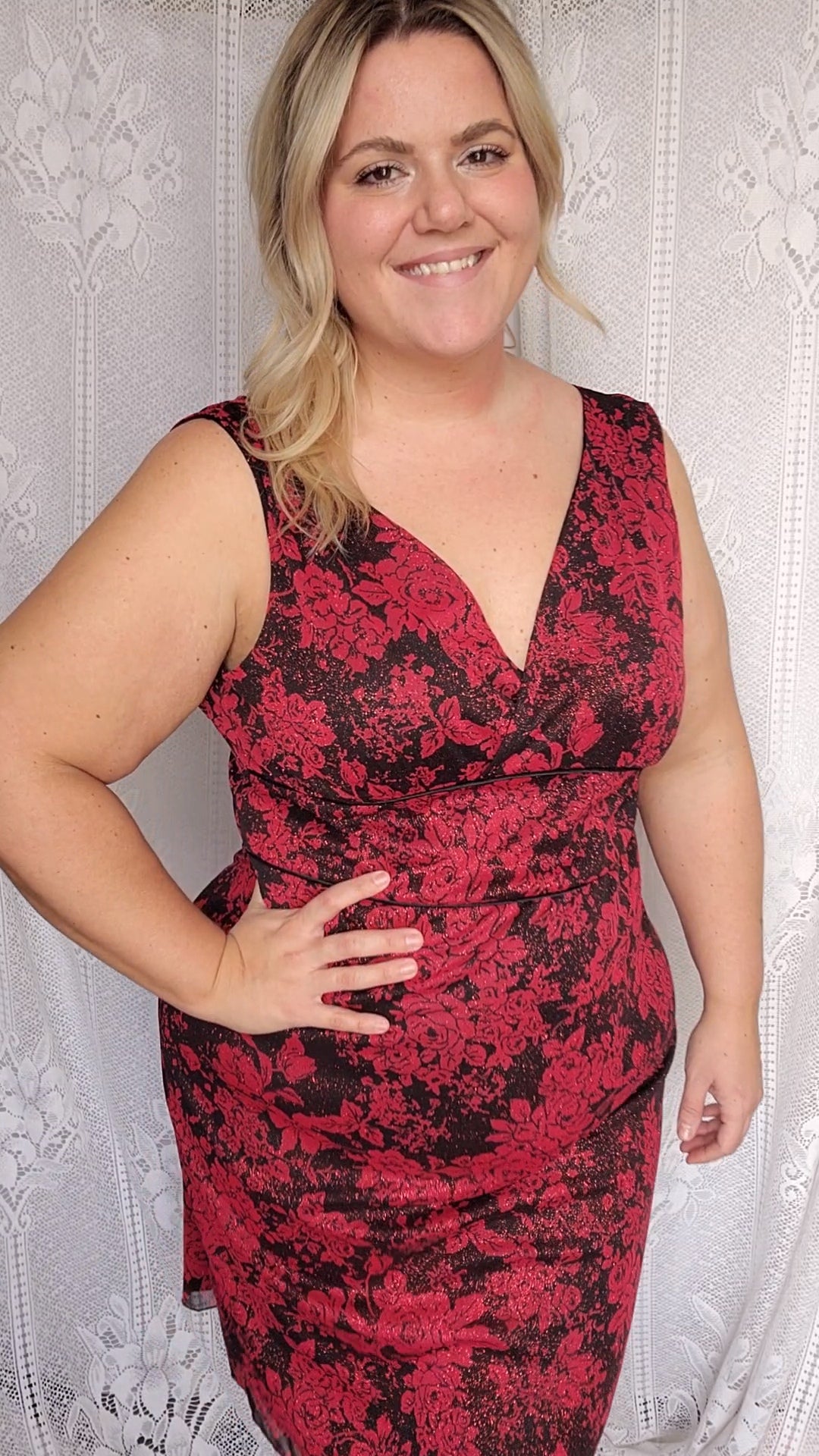 Size XL Red Floral Glitter Dress