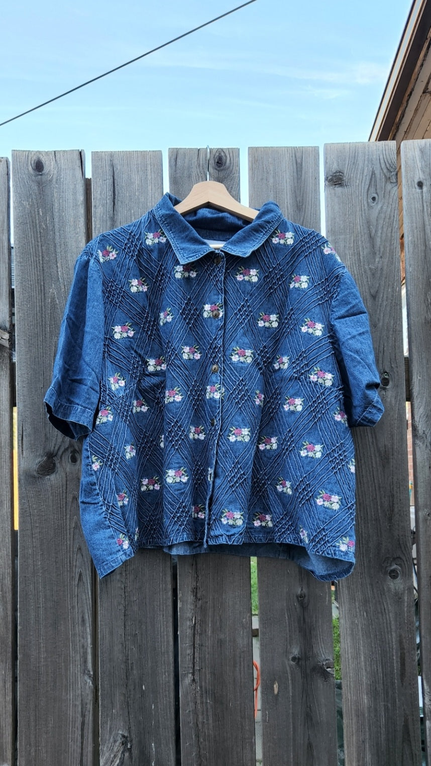 Size 26 Denim Button Up with Embroidery