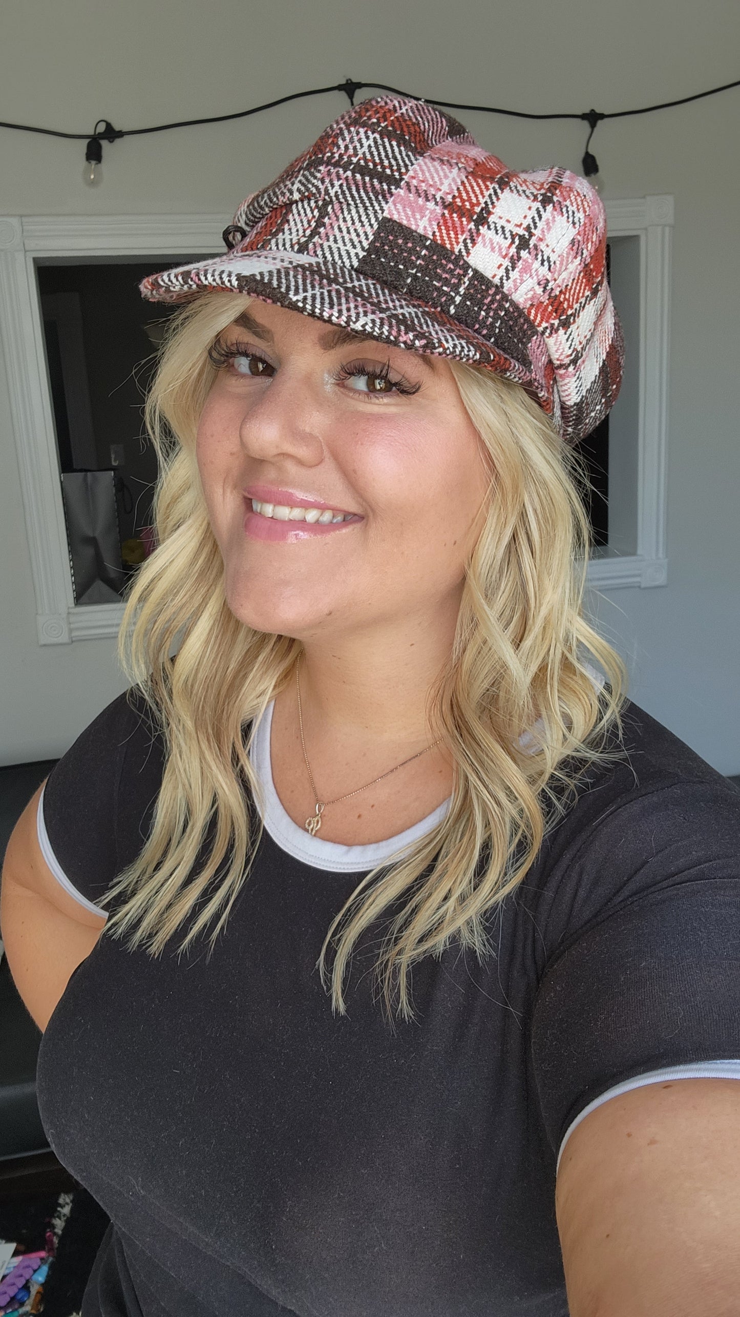 Y2k Pink Plaid Page Boy Hat
