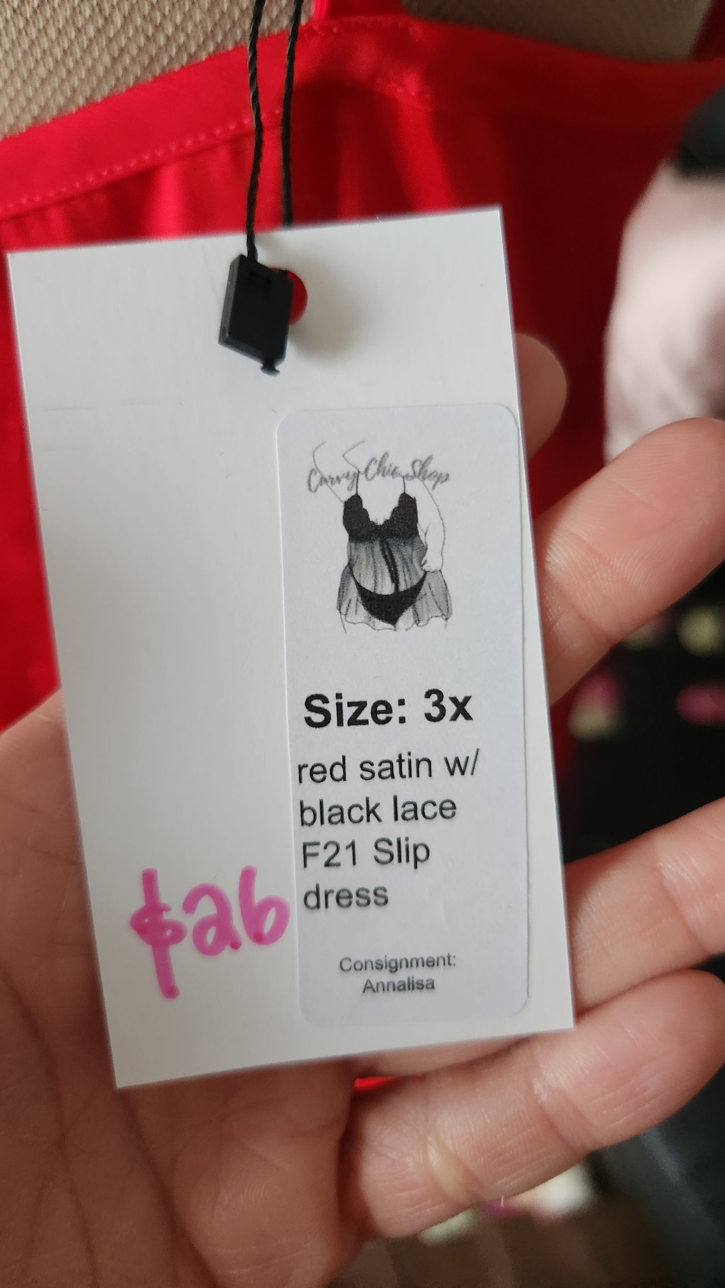 Fits like a Size 2x Red Satin w/black Lace Satin Slip Dress