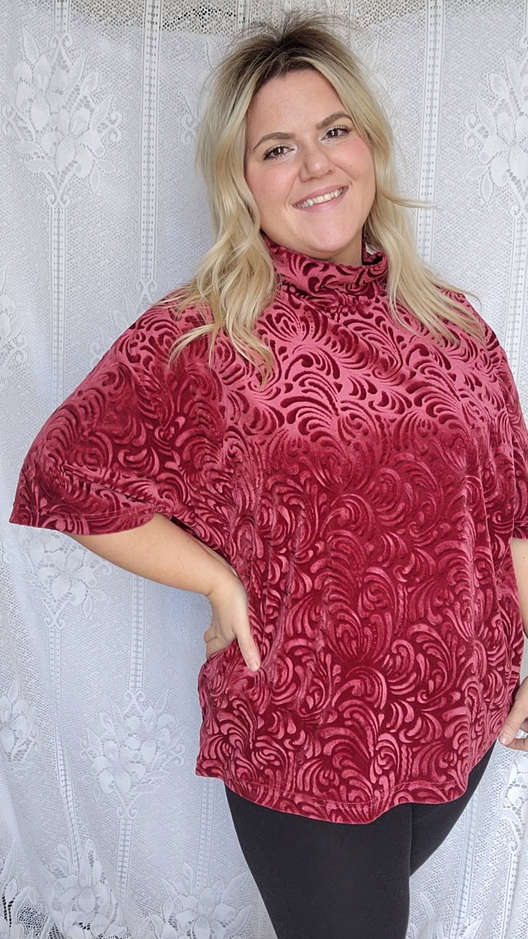 Fits like a 3x Textured Velvet Mock Neck Shirt