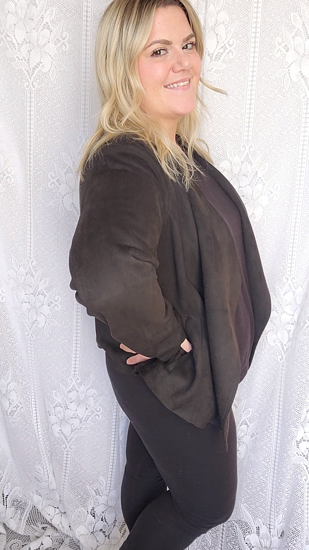 Size XXL Black Faux Suede Blazer