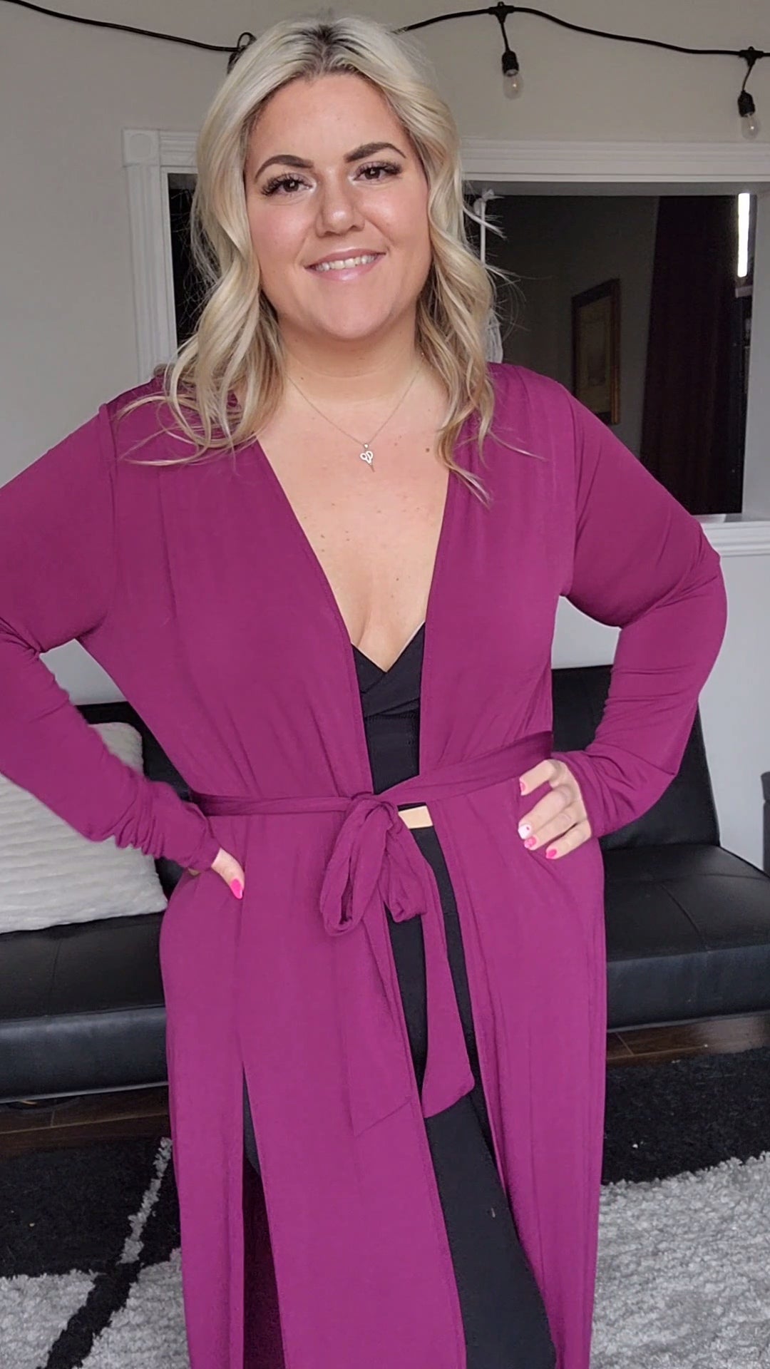 Size Large Purple Long Sleeve Duster