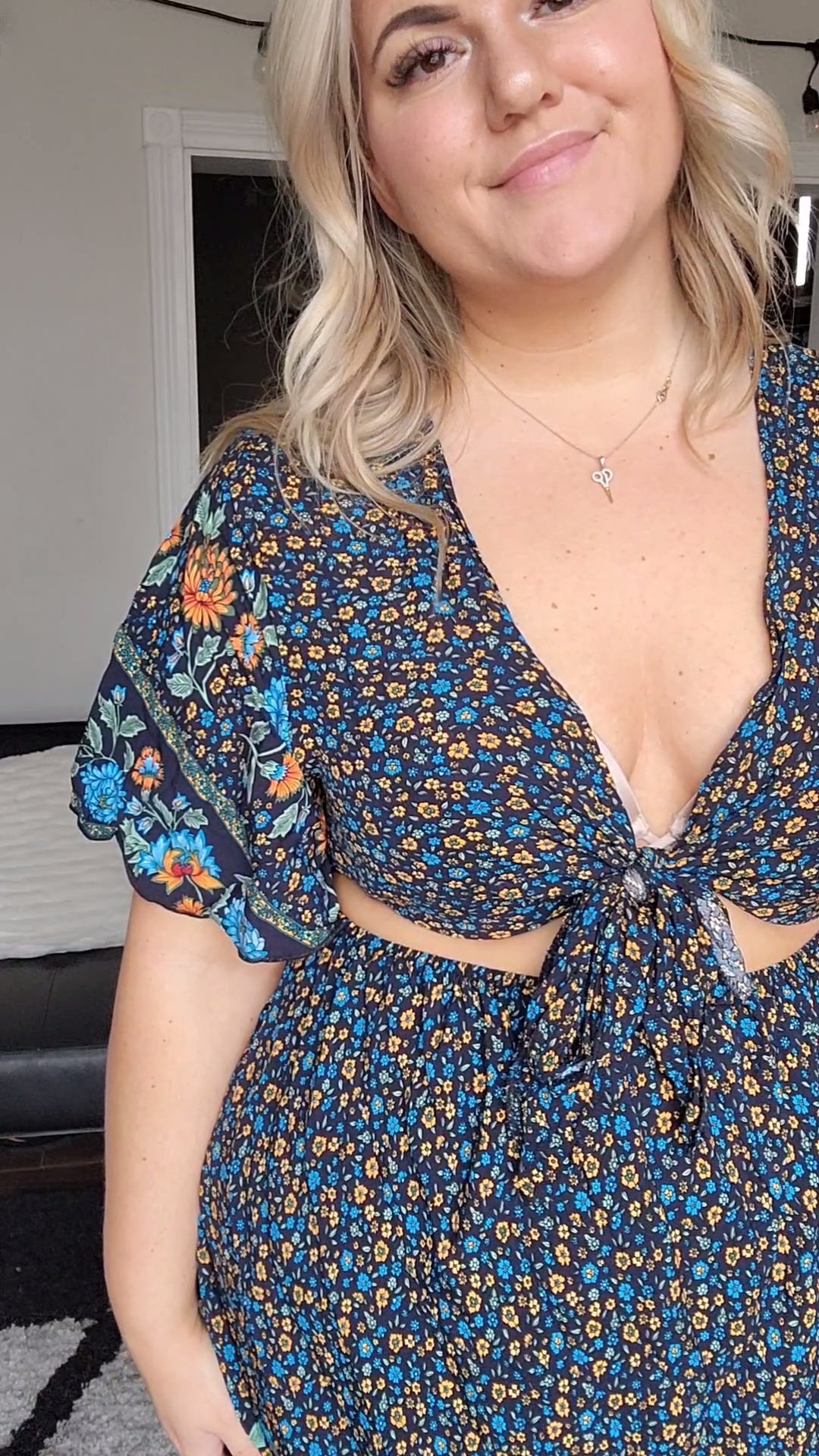 Size 1x Blue and Orange Floral Cut Out Dress