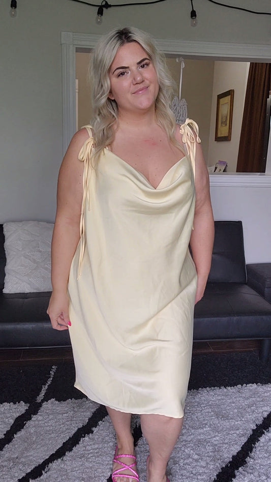 Size 24 Light Yellow Multi Tie Strap Satin Dress