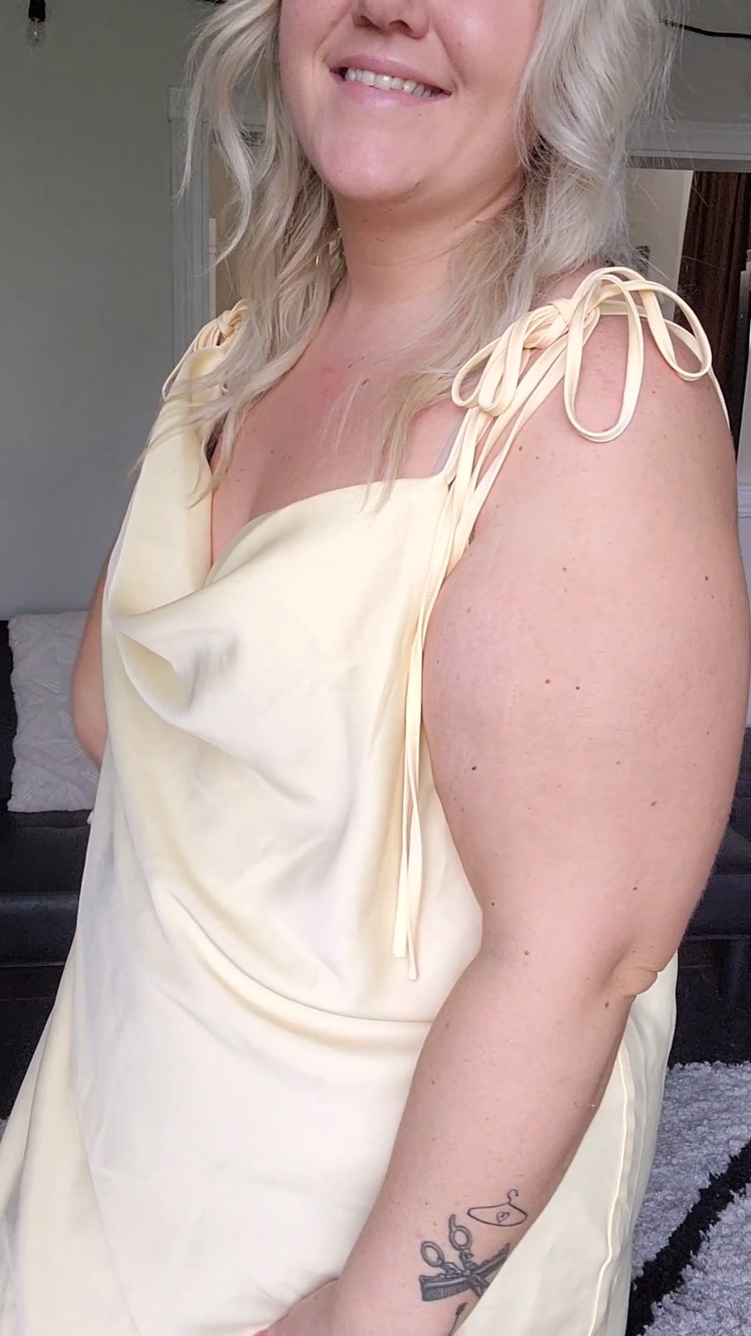 Size 24 Light Yellow Multi Tie Strap Satin Dress