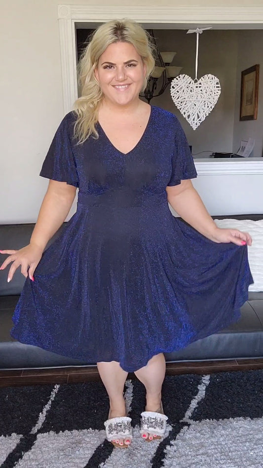 Size 2x Black and Blue Metallic Dress