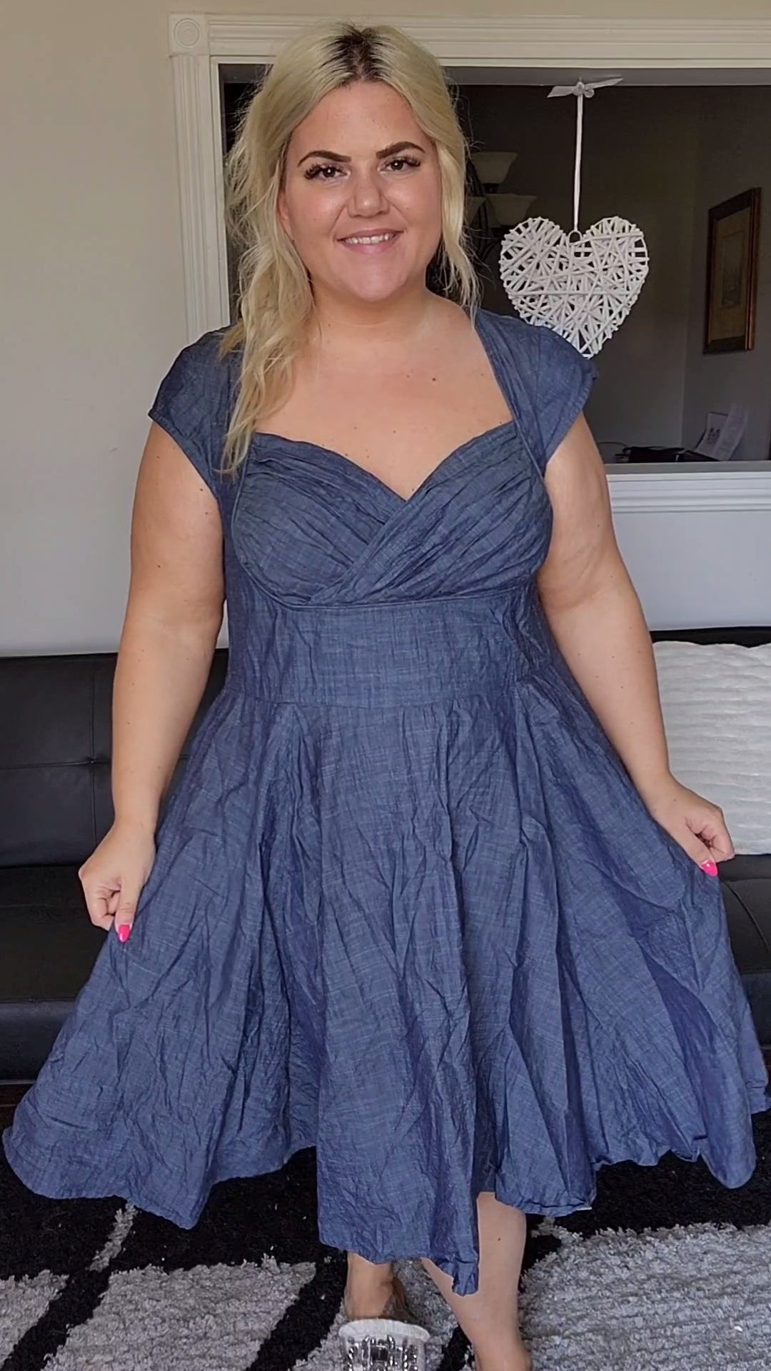 Size 1x Denim Sweetheart Neckline Dress