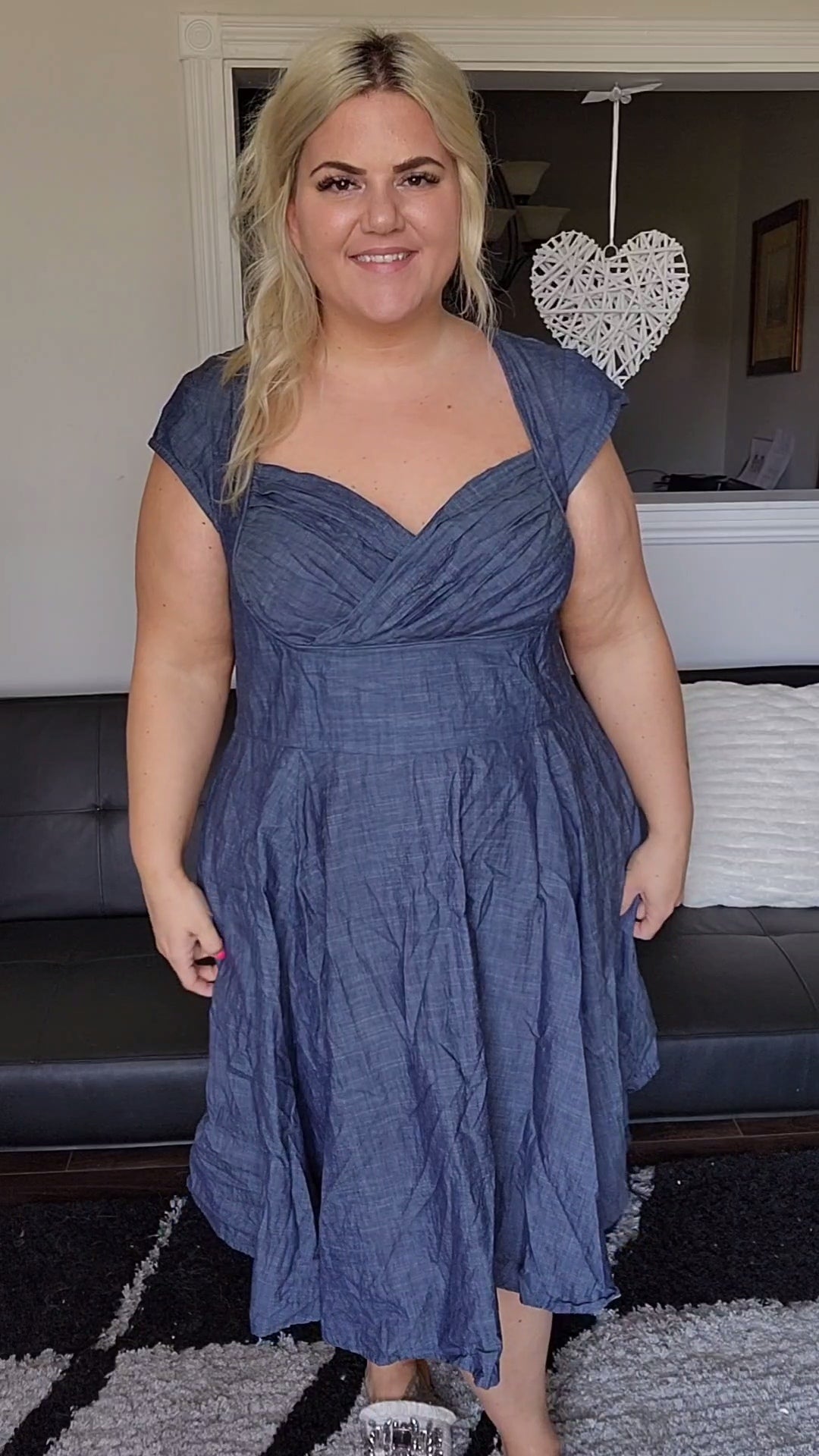 Size 1x Denim Sweetheart Neckline Dress