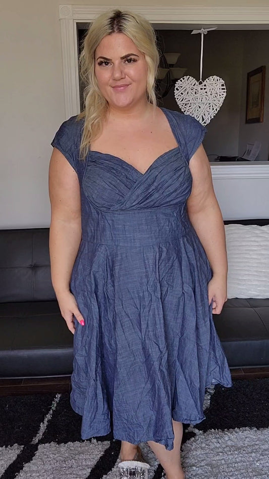 Size 1x Denim Sweetheart Neckline Dress