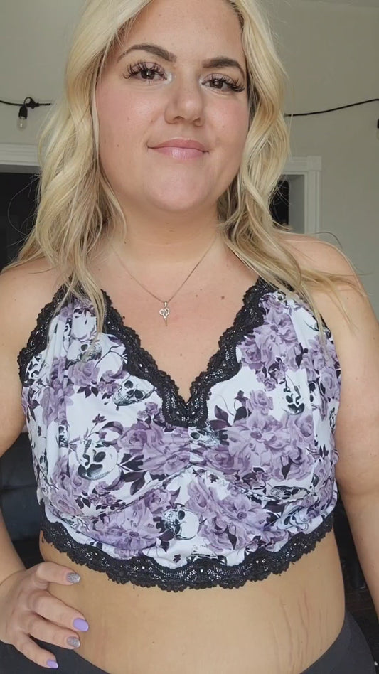 Size 4x Purple Floral, Skulls and Lace Bralette