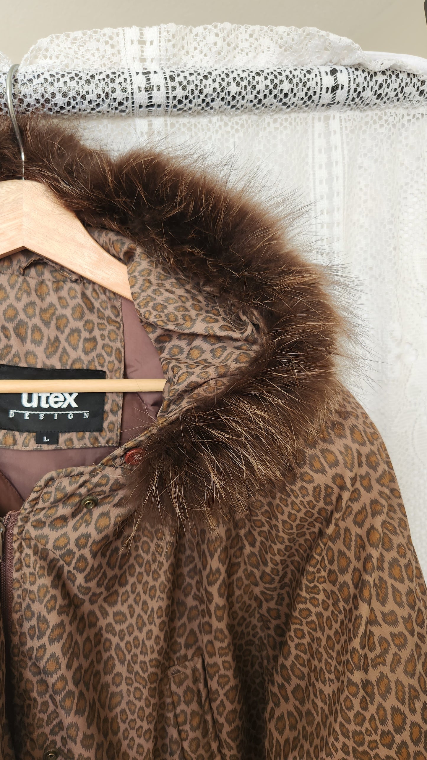 Fits like a Size 1x Leopard Print Parka with Fur Hood