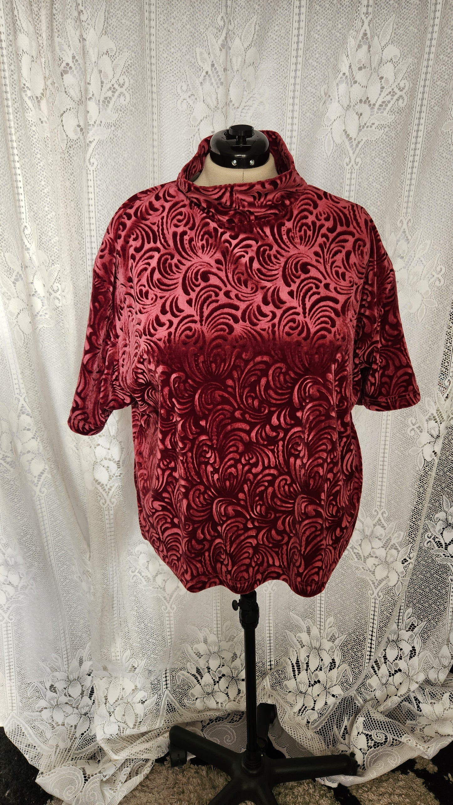 Fits like a 3x Textured Velvet Mock Neck Shirt