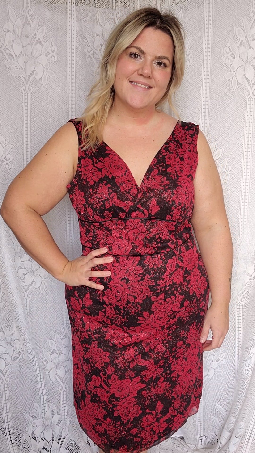 Size XL Red Floral Glitter Dress