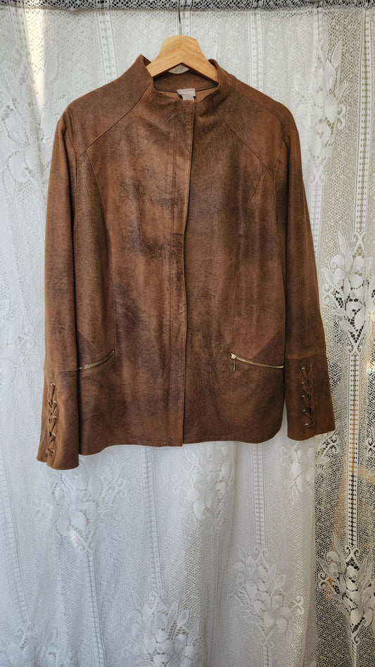 Size 1x Faux Suede Brown Bomber Jacket