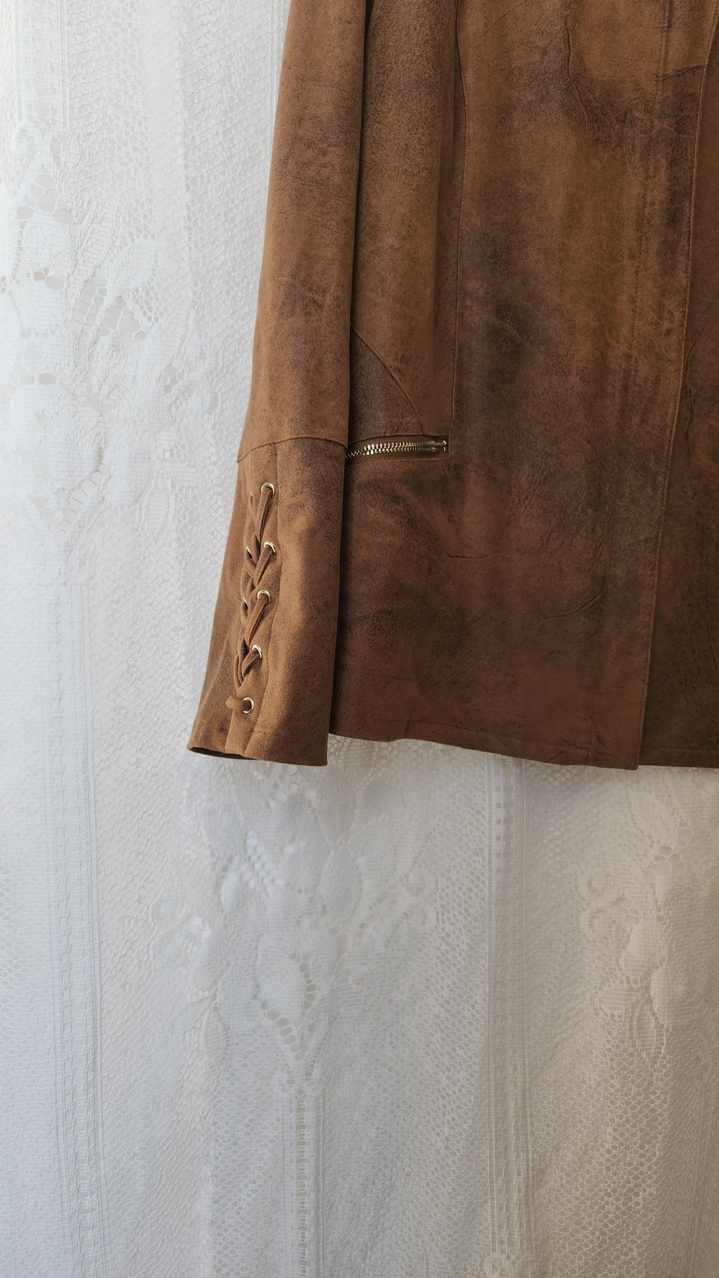 Size 1x Faux Suede Brown Bomber Jacket