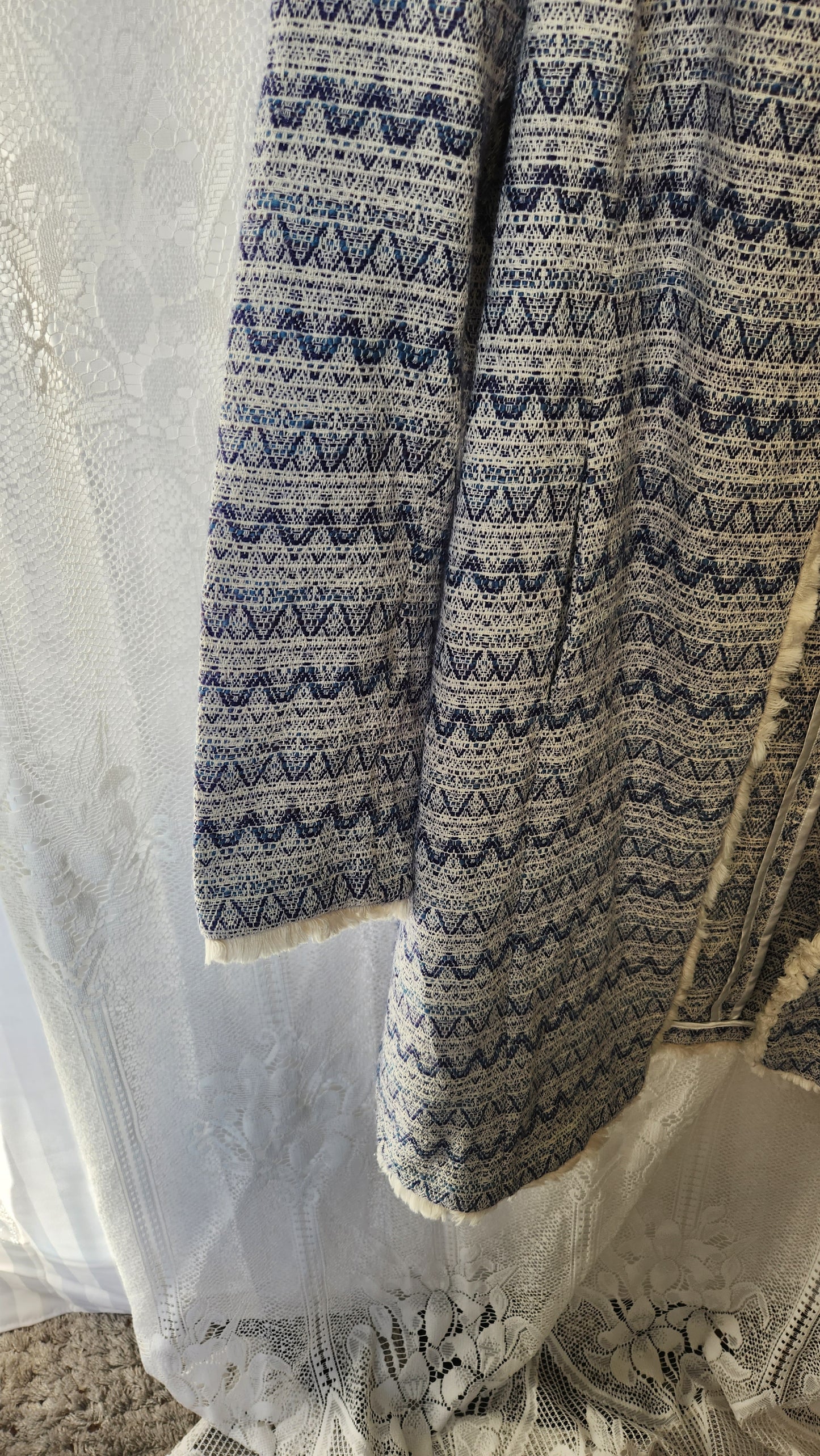 Size 1x Blue Textured Long Coat