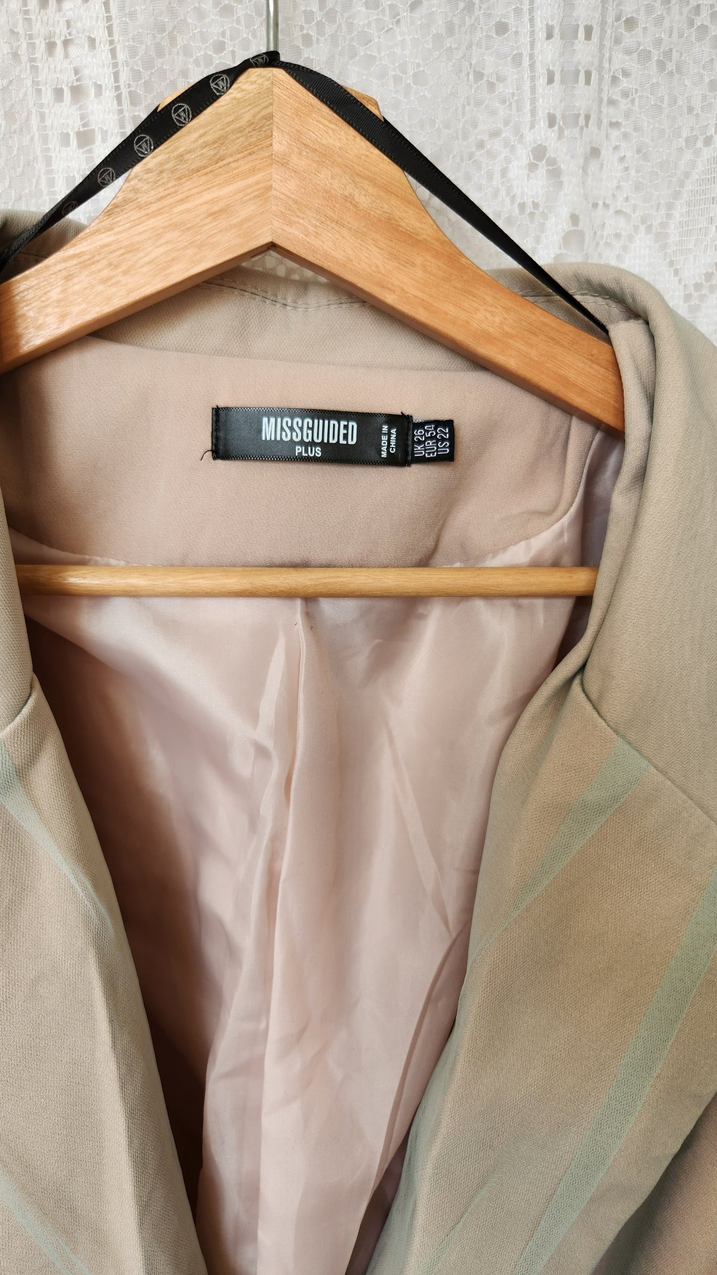 Size 22 Beige Trench Coat with Green Mesh Overlay