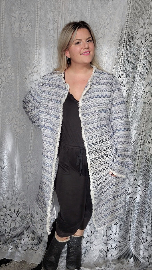 Size 1x Blue Textured Long Coat