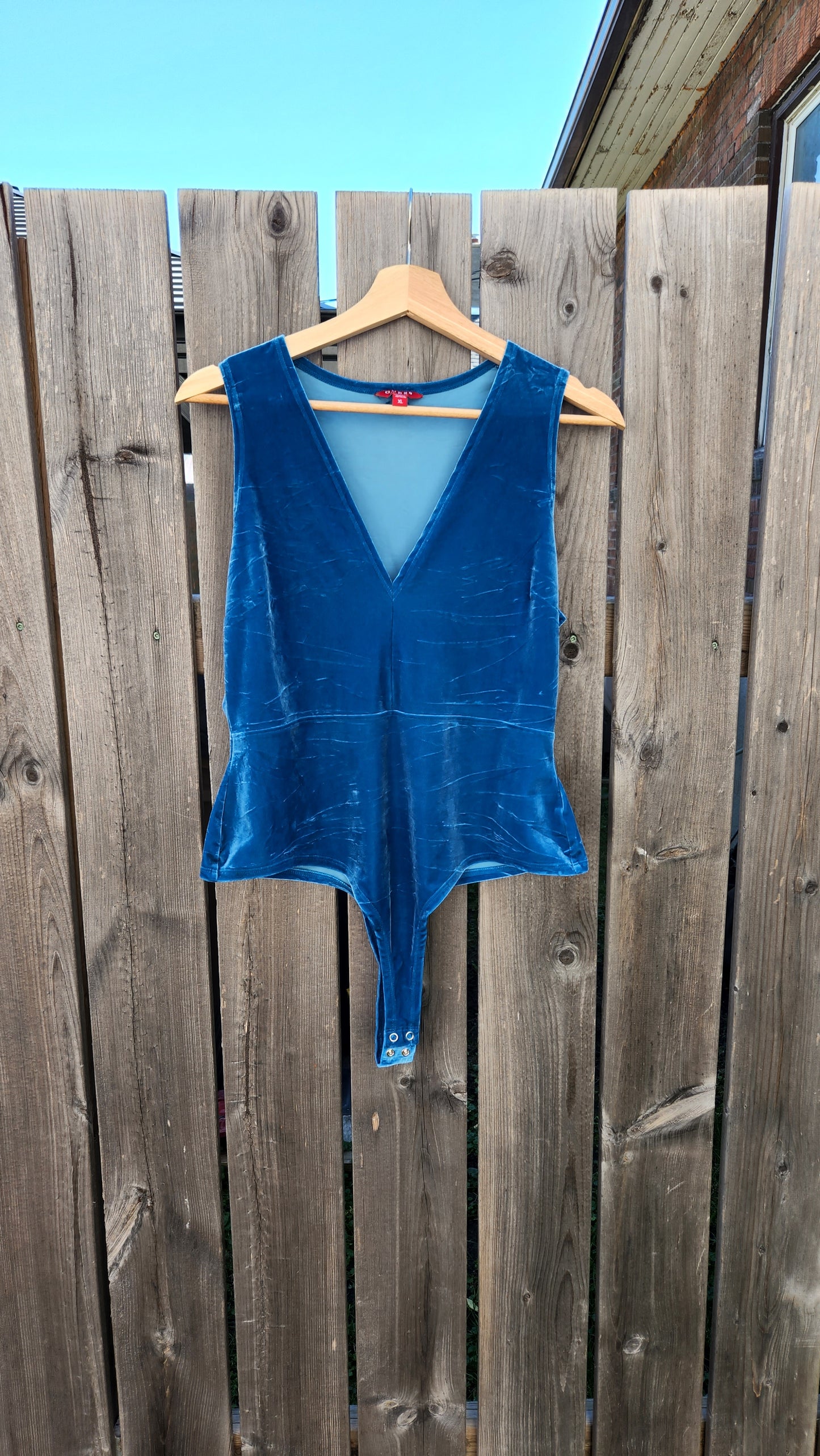 Size XL Blue Textured Velvet Body Suit