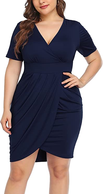 Size 4x Blue V Neck Wrap Dress