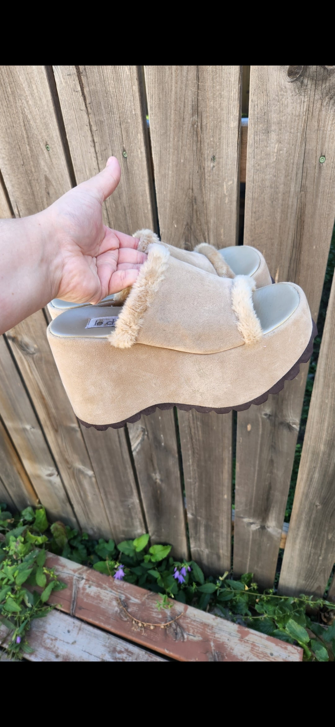 Size 8 Furry Beige Platform Shoes