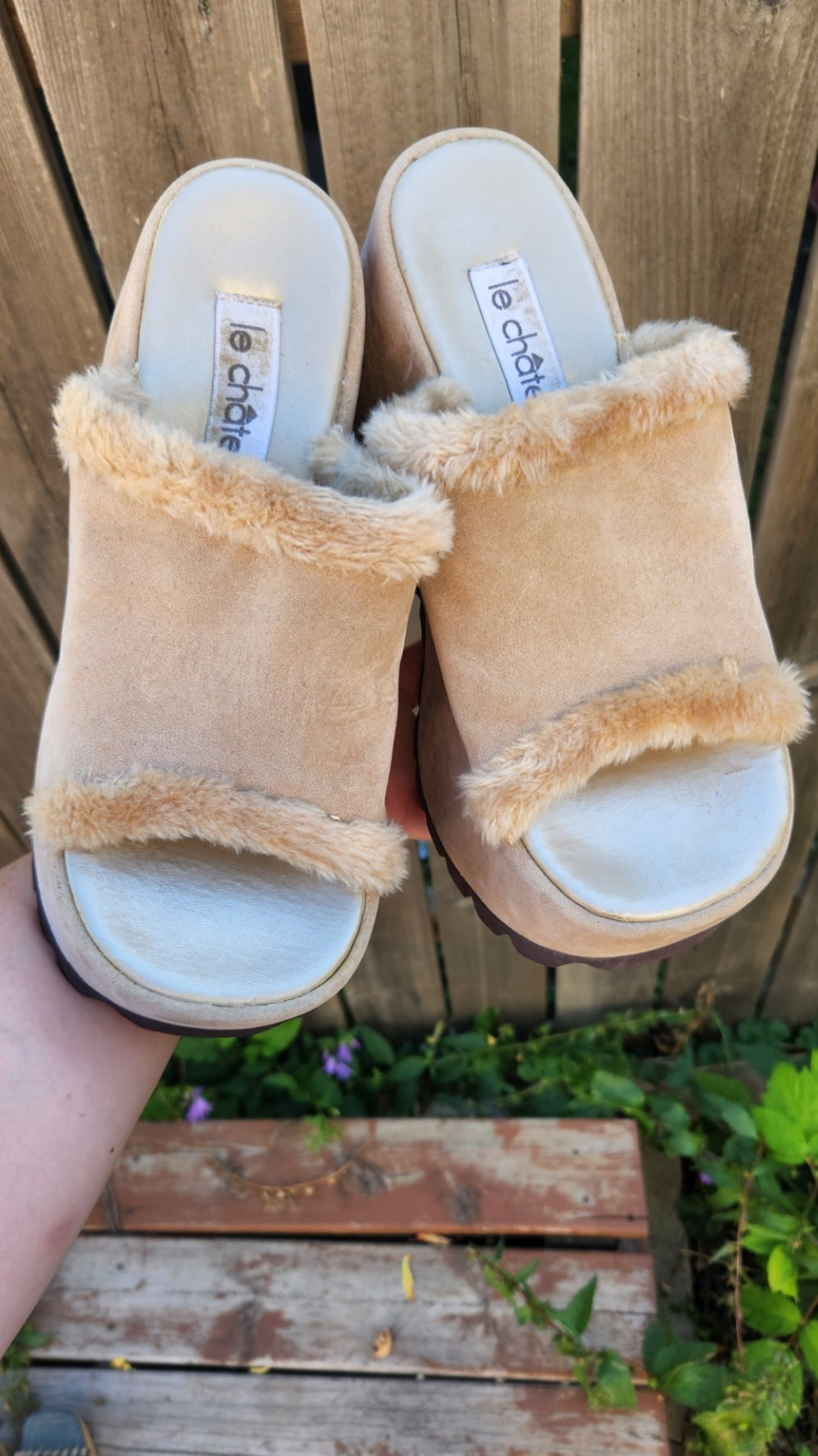 Size 8 Furry Beige Platform Shoes