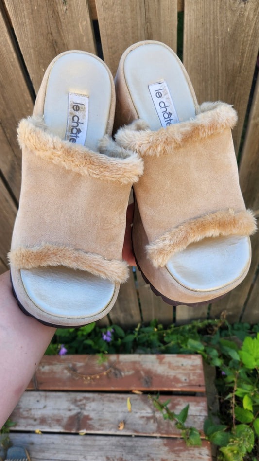 Size 8 Furry Beige Platform Shoes