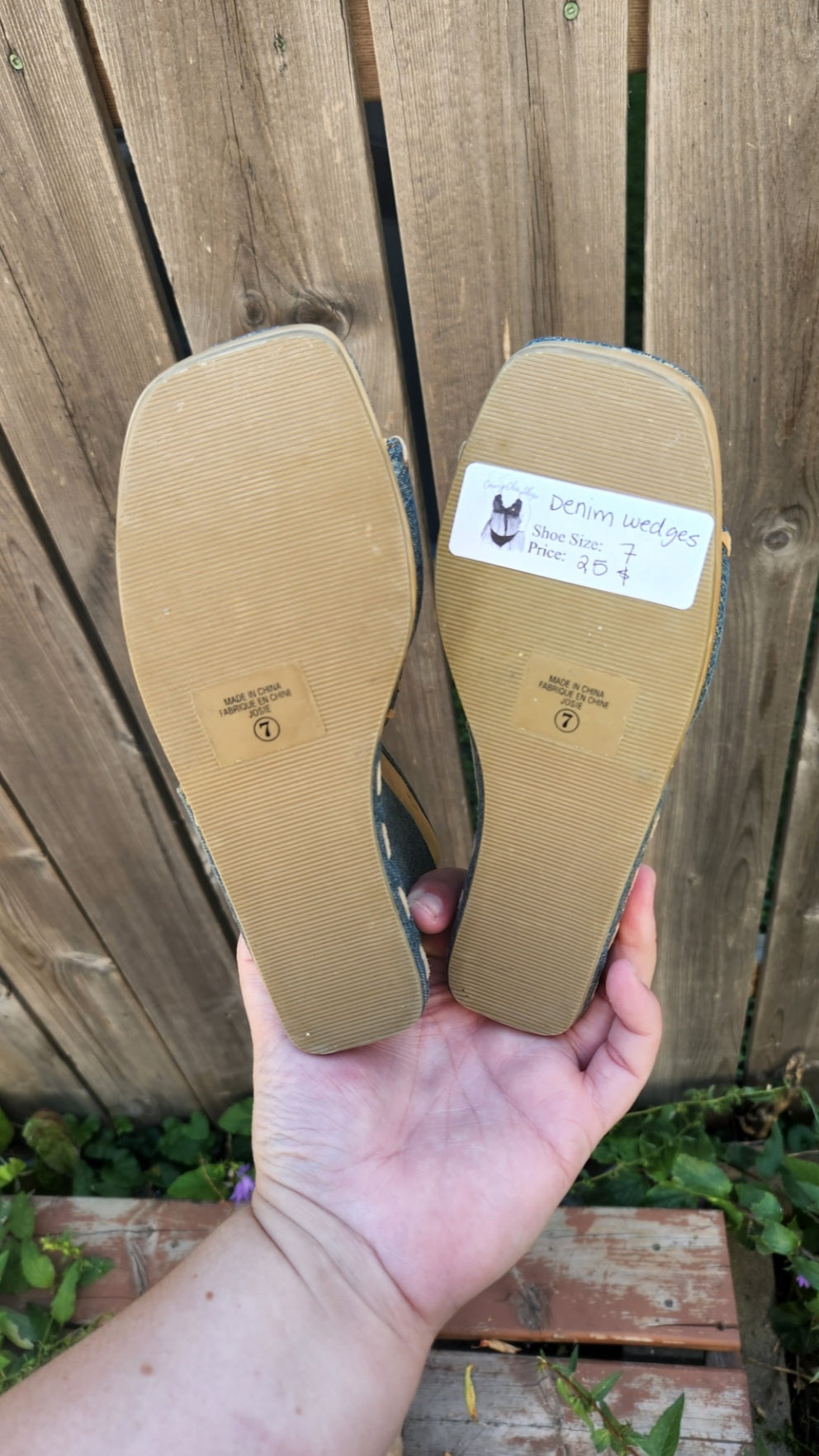 Size 7 Denim Wedge Slip On Open Toe Shoe