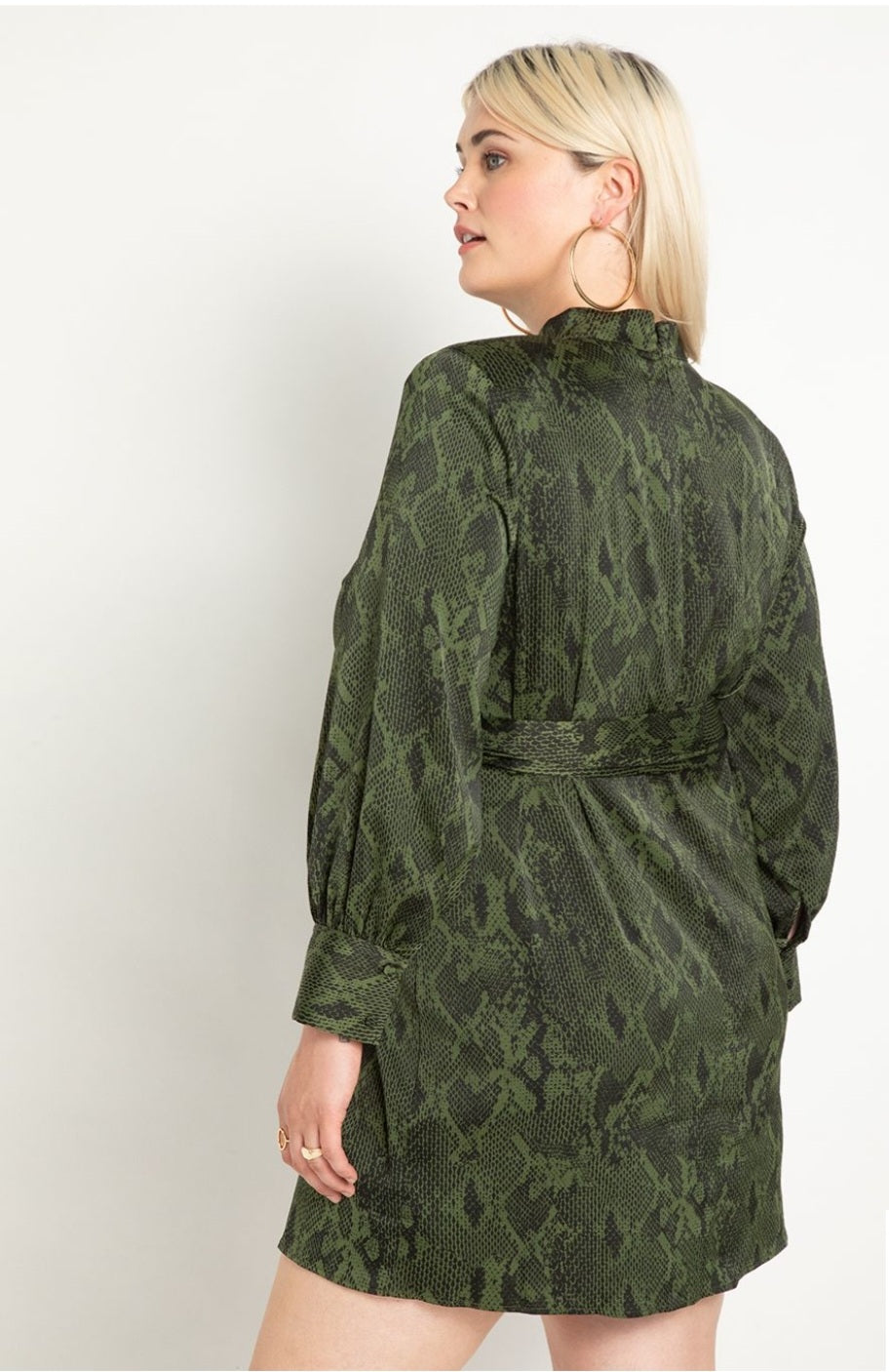 Size 24 Snake Print Satin Long Sleeve Dress with Tie Waist
