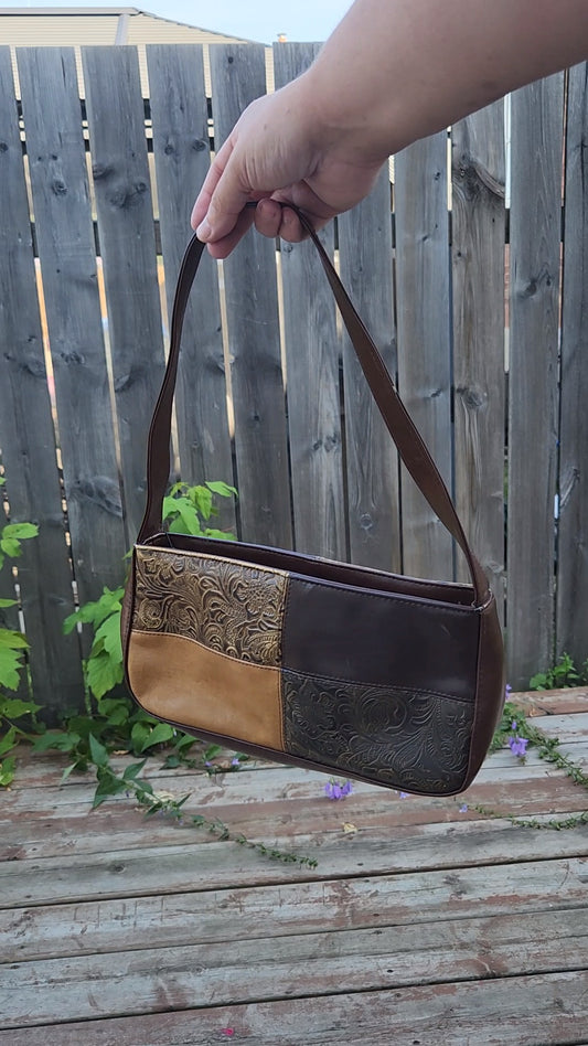 Multi tonal Brown textured vegan leather mini purse