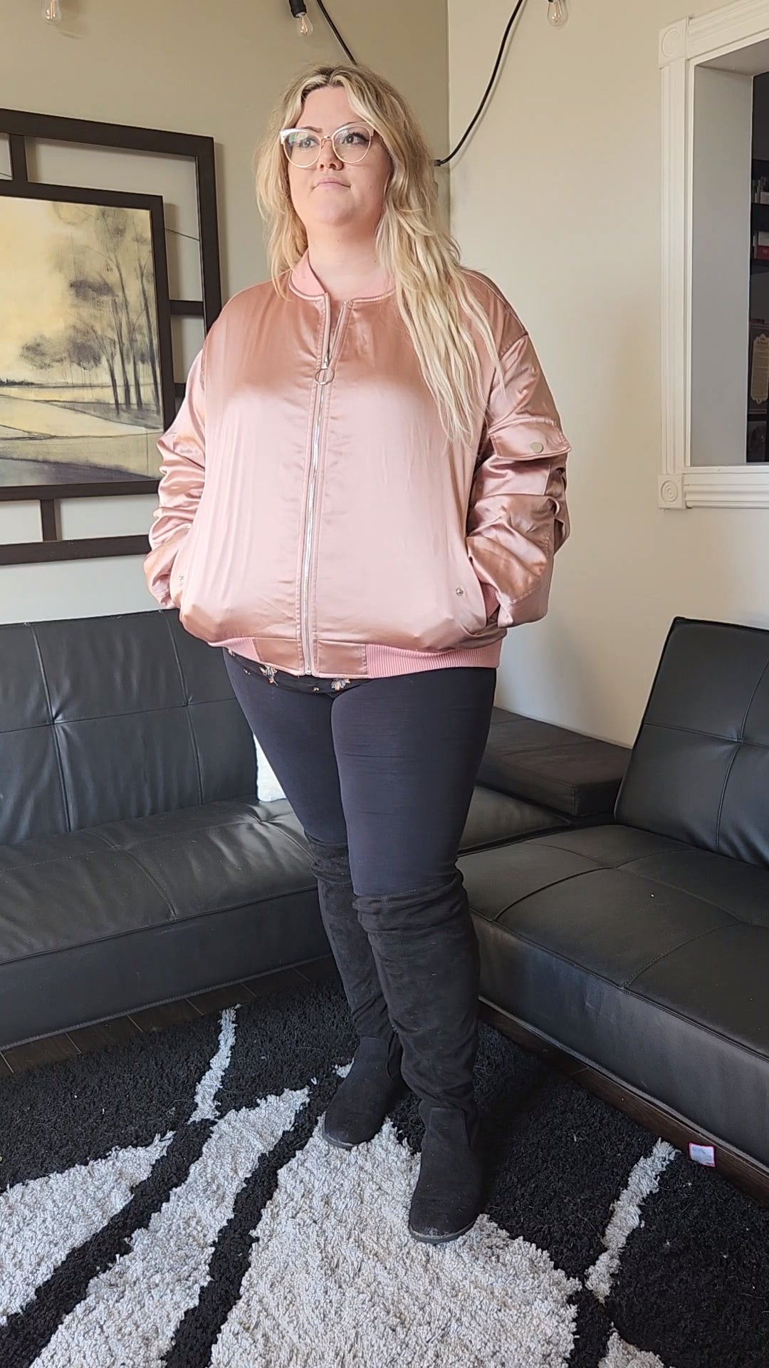 Size 3x/4x Baby Pink Satin Bomber Jacket