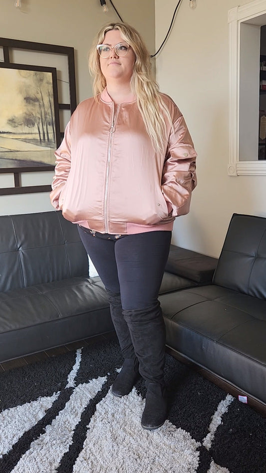 Size 3x/4x Baby Pink Satin Bomber Jacket