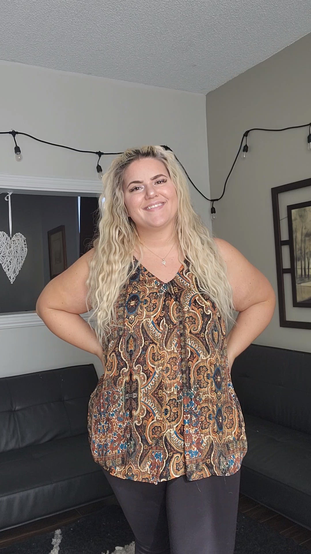 Size XL Brown Paisley Sleeveless Blouse