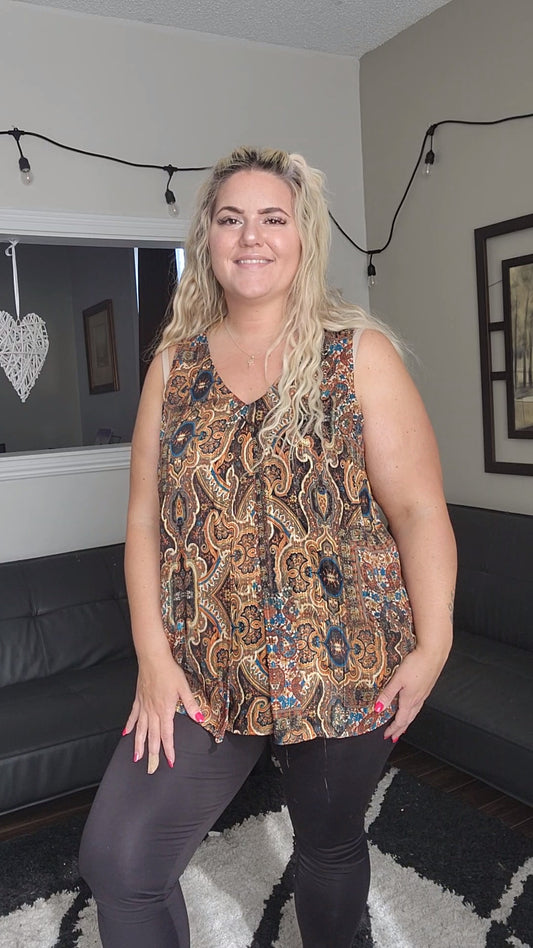 Size XL Brown Paisley Sleeveless Blouse