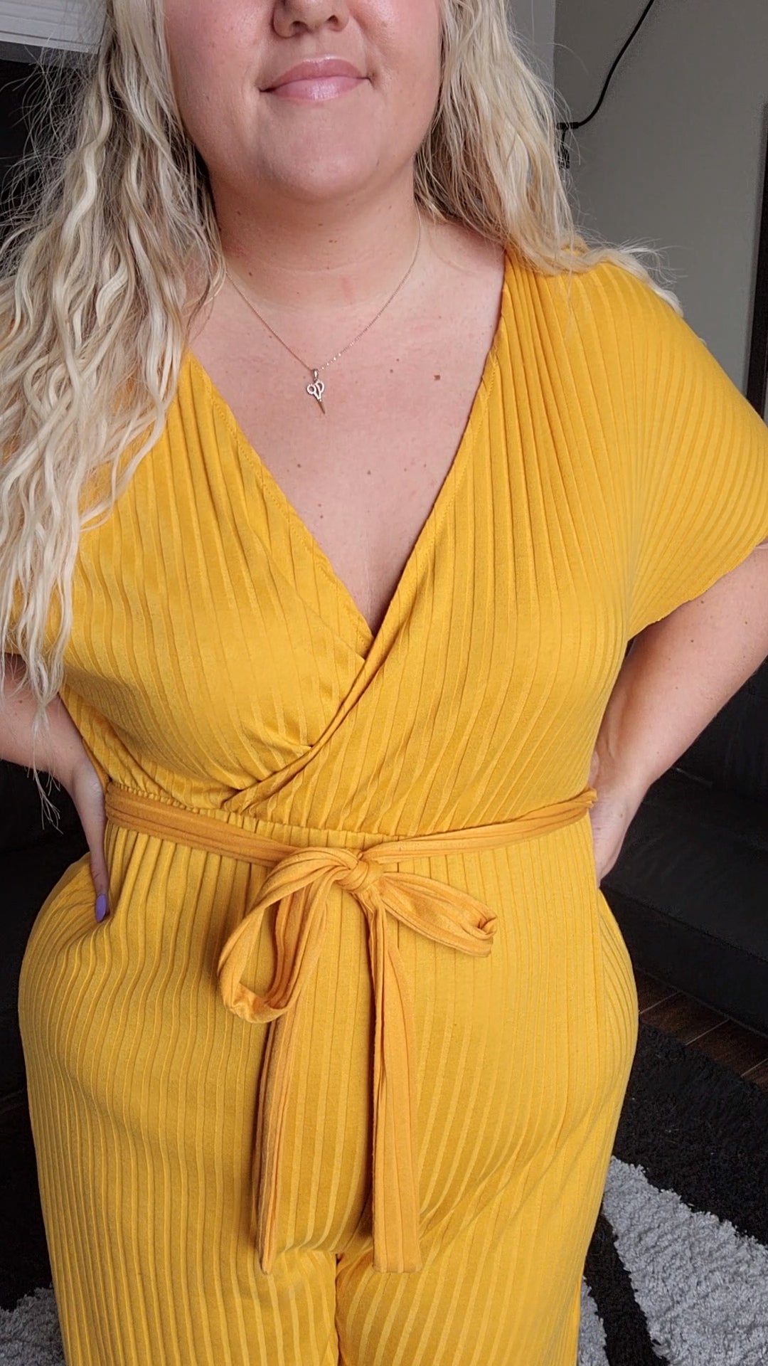 Size XL Wide Leg Mustard Yellow Pinestripe Jumpsuit