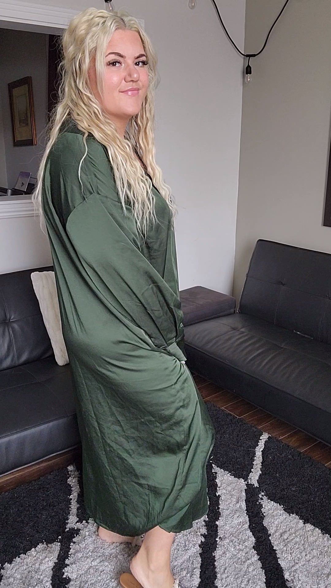 Size 22 Satin Forest Green Button Up Maxi Dress