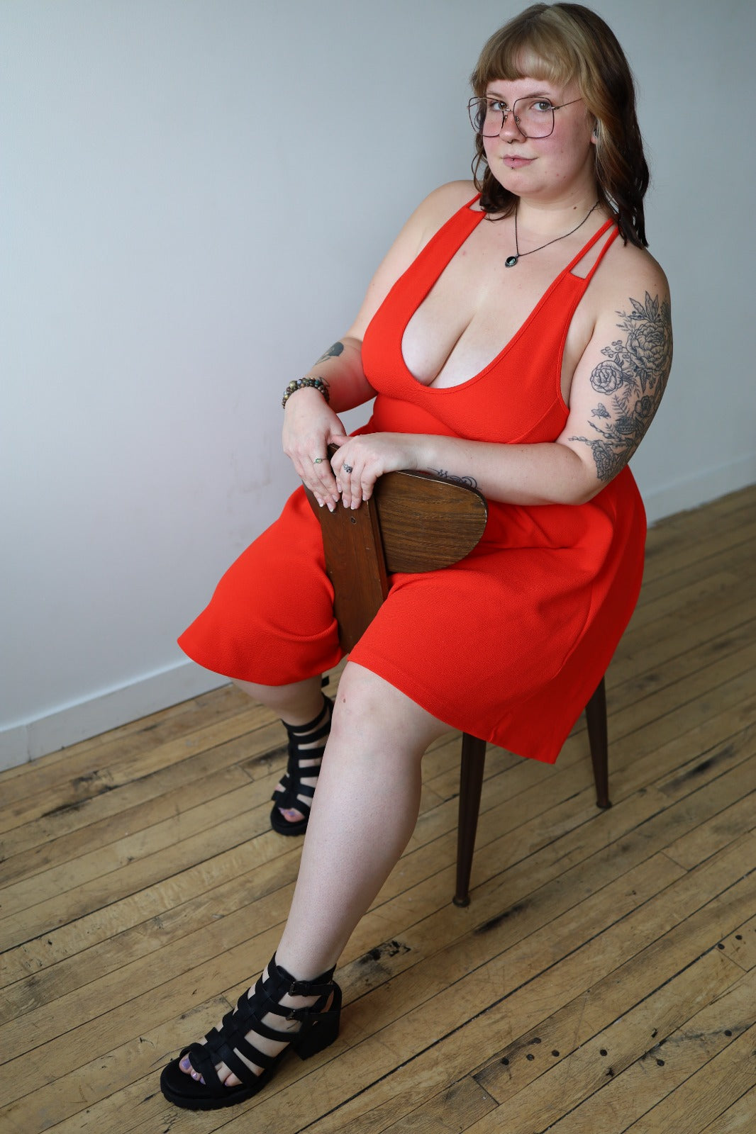 Size 2x Orange Multi Strap Skater Dress