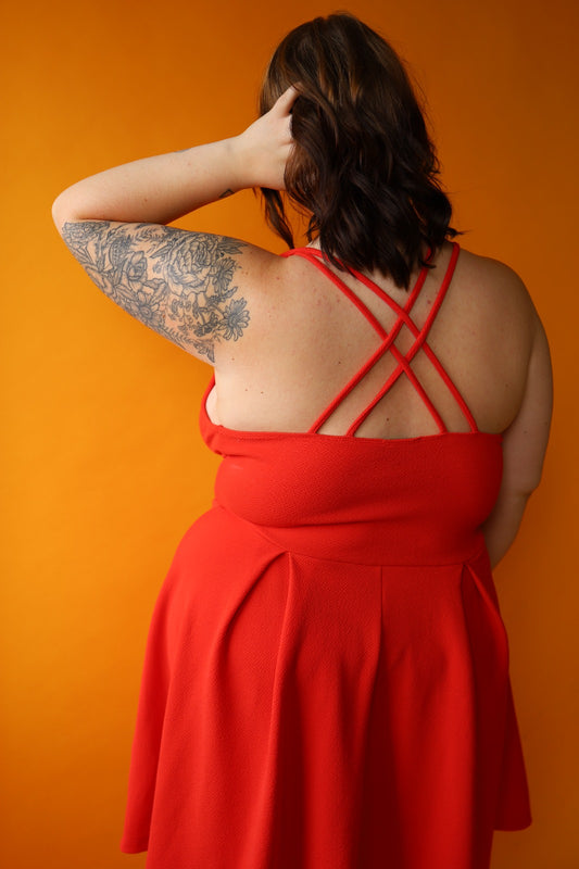 Size 2x Orange Multi Strap Skater Dress