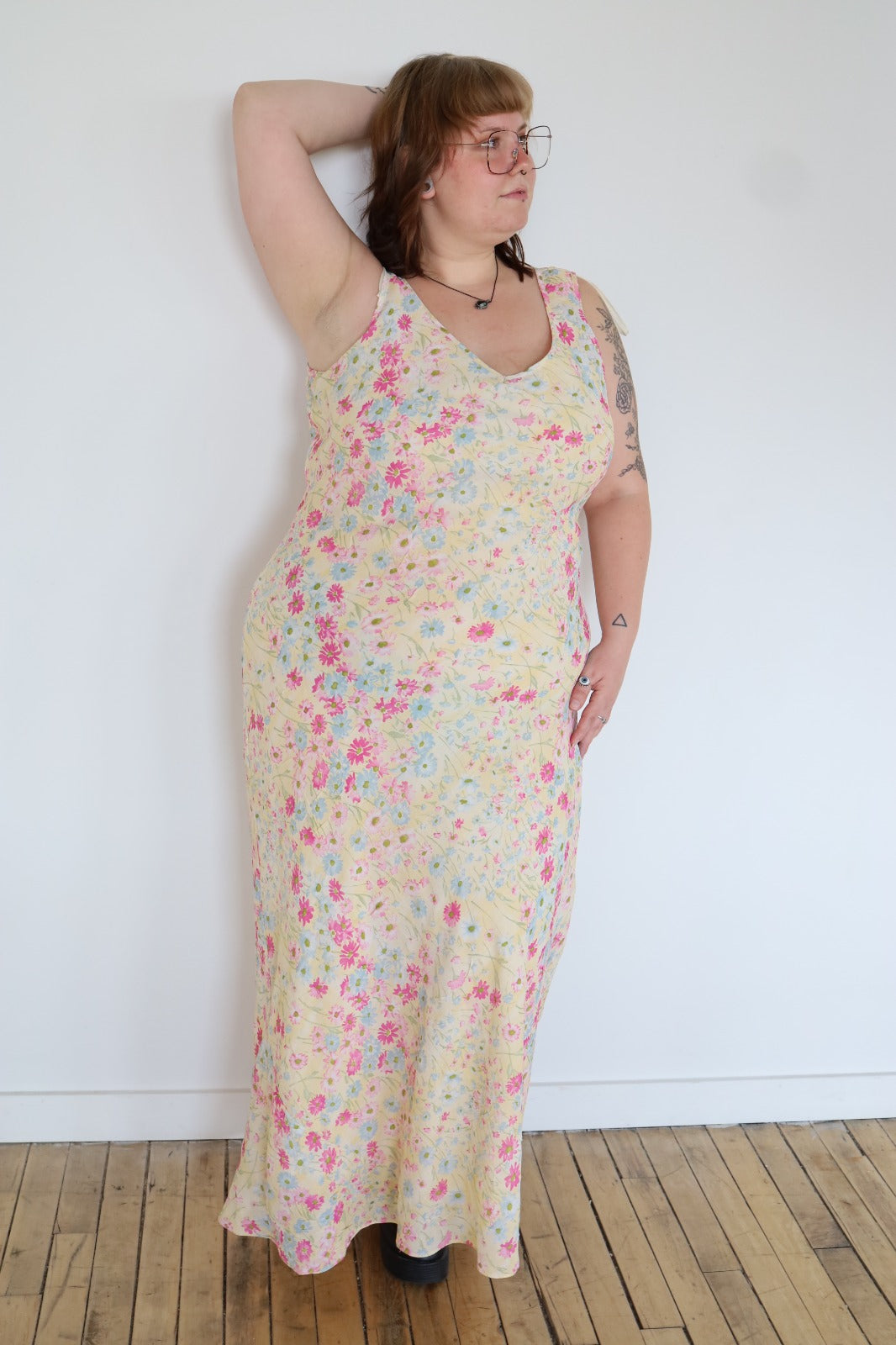 Size 18 Yellow Floral Sleeveless Long Dress