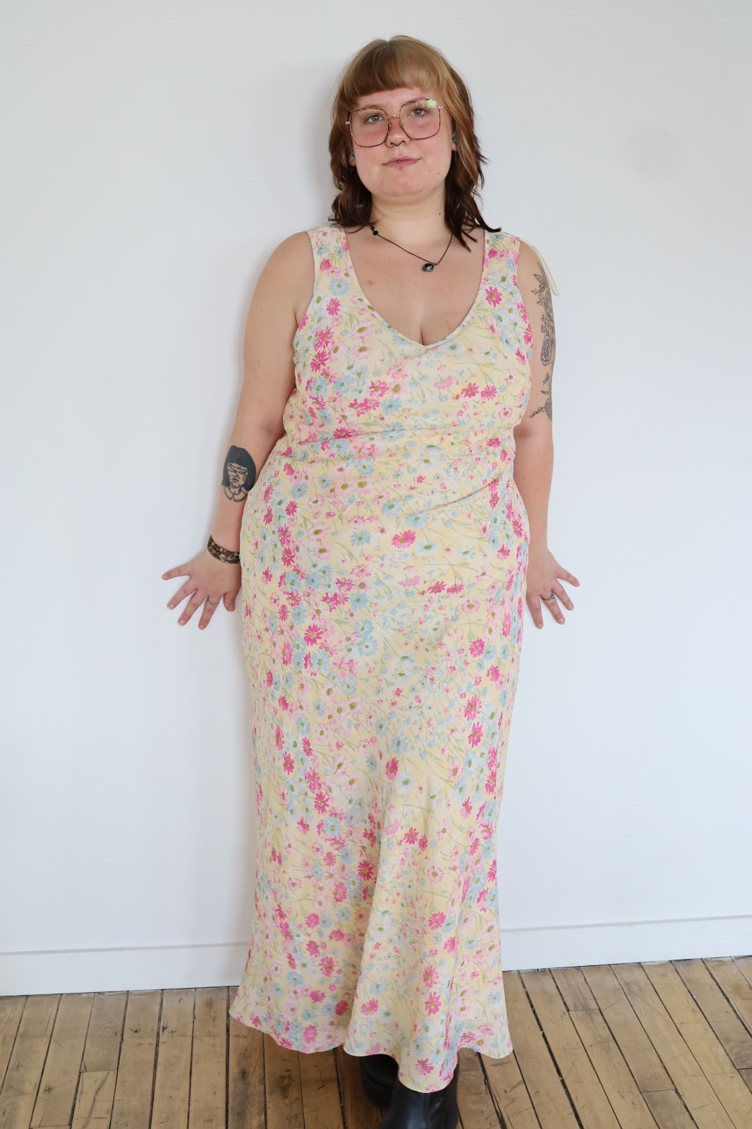 Size 18 Yellow Floral Sleeveless Long Dress