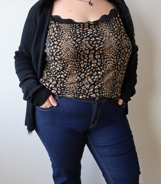 Size 1x Leopard & Lace Tank Top