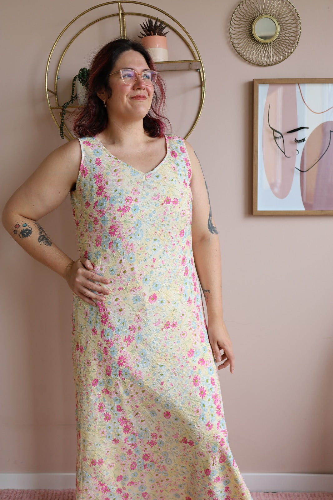 Size 18 Yellow Floral Sleeveless Long Dress